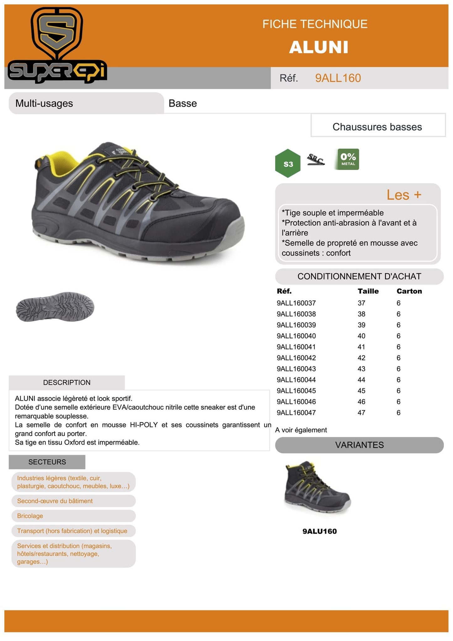 Les chaussures de sécurité Aluni basse Oxford noir jaune S3 sont un produit de qualité supérieure destiné à offrir une protection optimale aux pieds des professionnels travaillant dans différents secteurs industriels. Avec leur semelle extérieure EVA/caoutchouc nitrile, ces sneakers sont remarquablement souples et légères. La semelle de confort en mousse HI-POLY et ses coussinets assurent un grand confort tout au long de la journée. La tige en tissu Oxford est également imperméable.