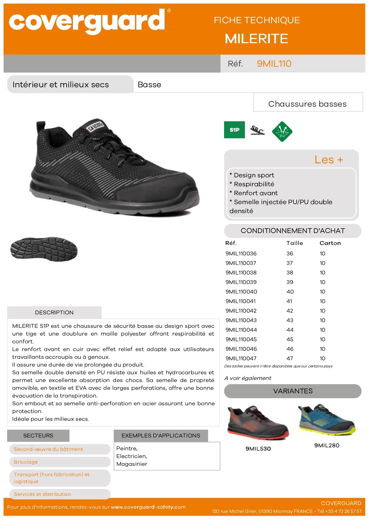 Chaussure de sécurité MILERITE S1P Basse