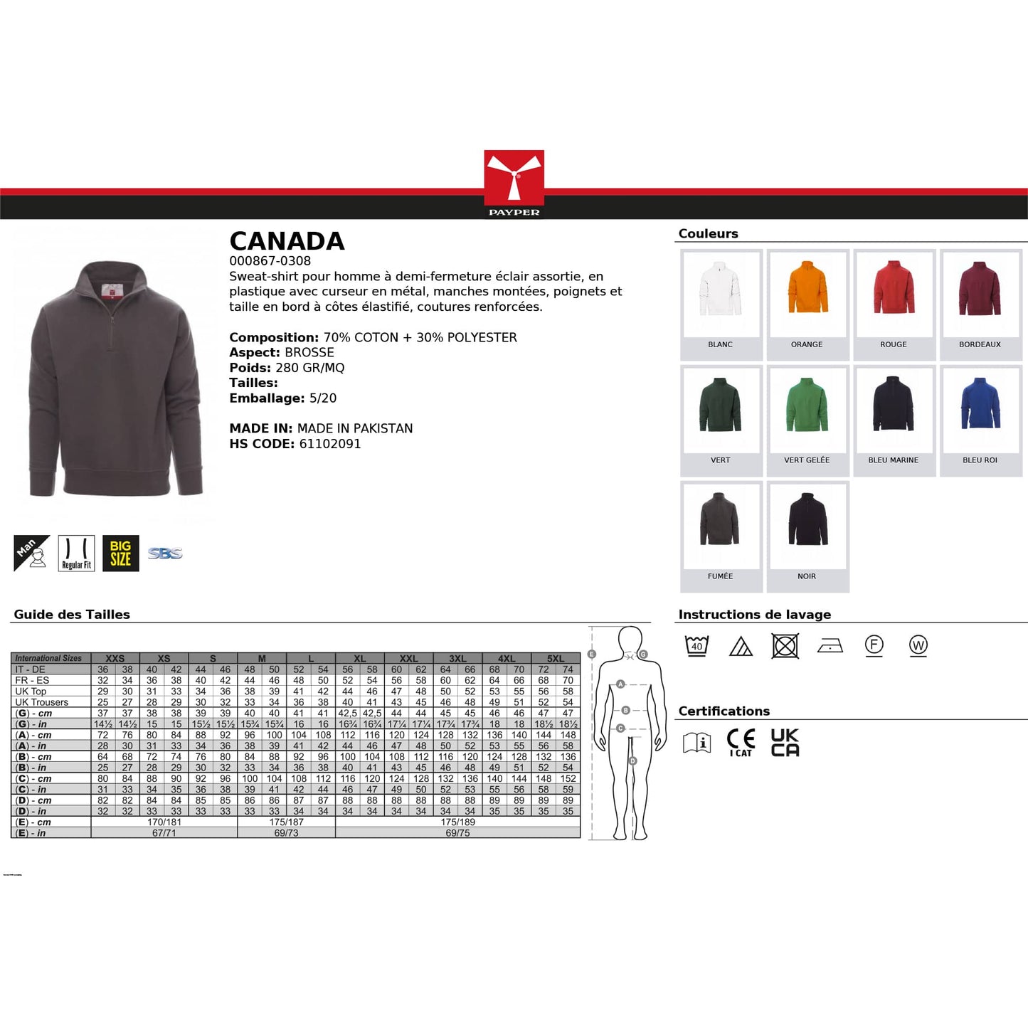 sweat-shirt Canada 280 GR/MQ