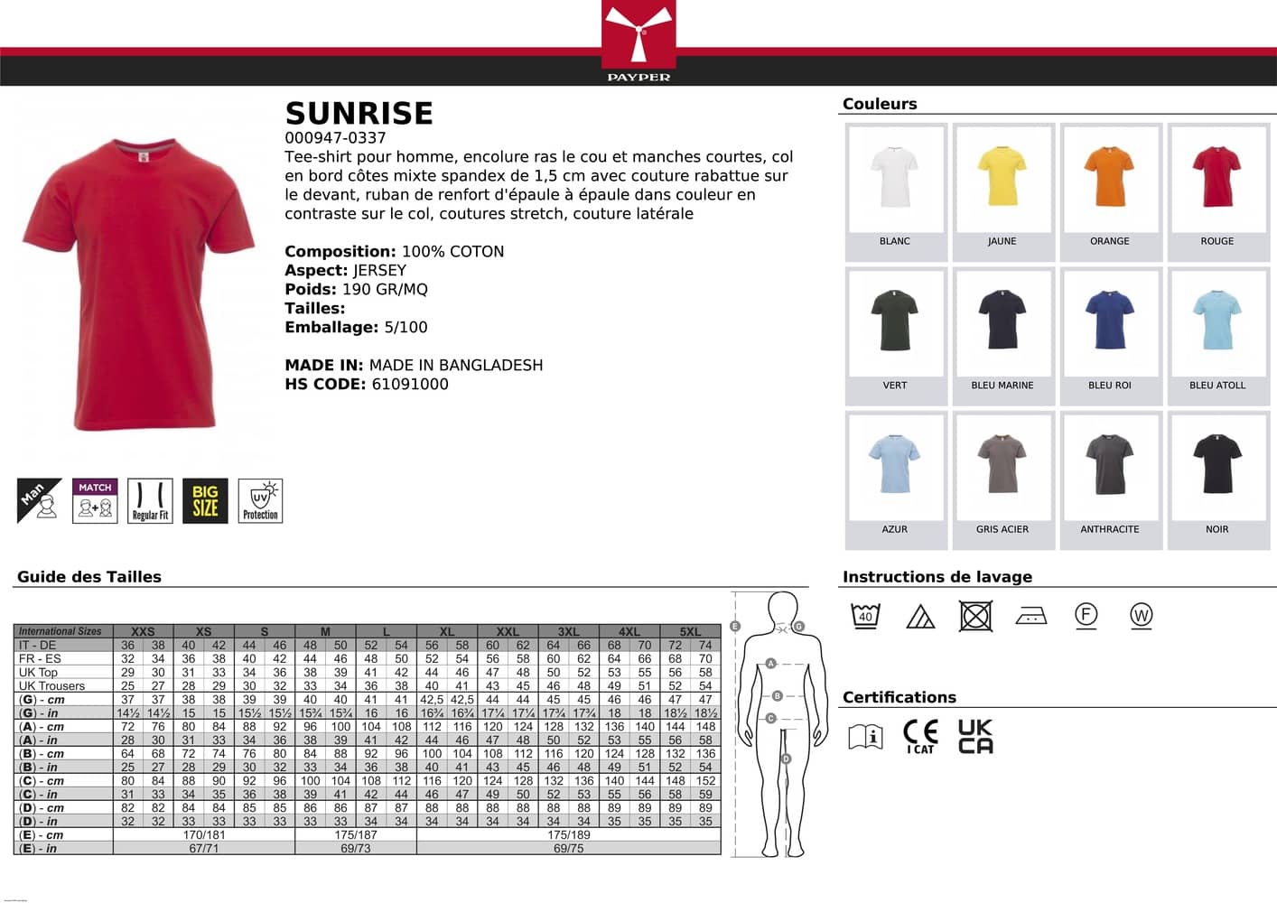 T-shirt Sunrise 190 GR/MQ