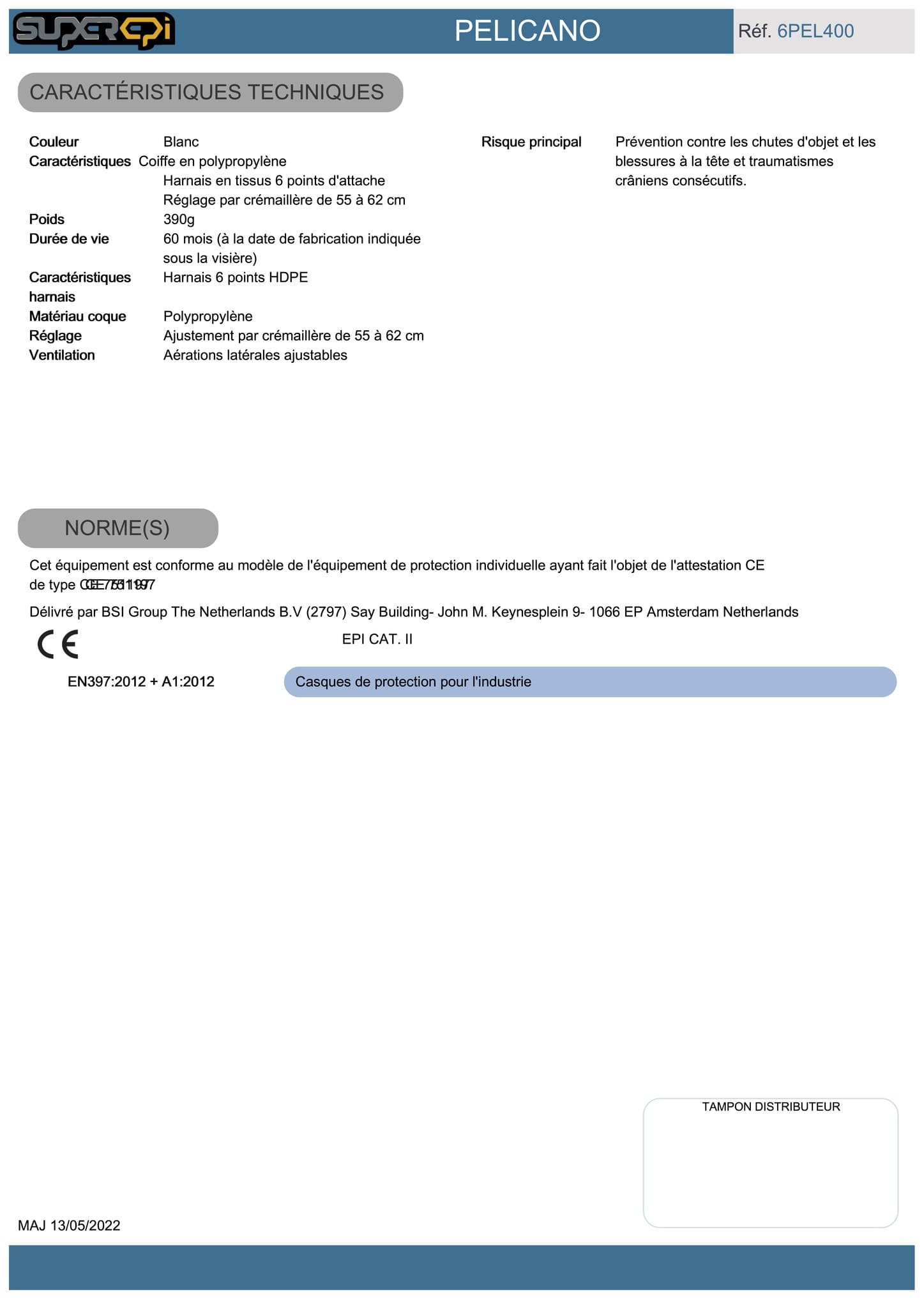 Le casque de chantier PELICANO blanc est un équipement de protection essentiel pour les travailleurs opérant dans les secteurs du BTP, de l'industrie légère et de l'infrastructure. Ce casque de sécurité est doté d'une coiffe en polypropylène et d'un harnais en tissu 6 points d'attache pour un ajustement parfait. La taille du casque peut être réglée facilement grâce à une crémaillère, qui permet de passer de 55 à 62 cm.