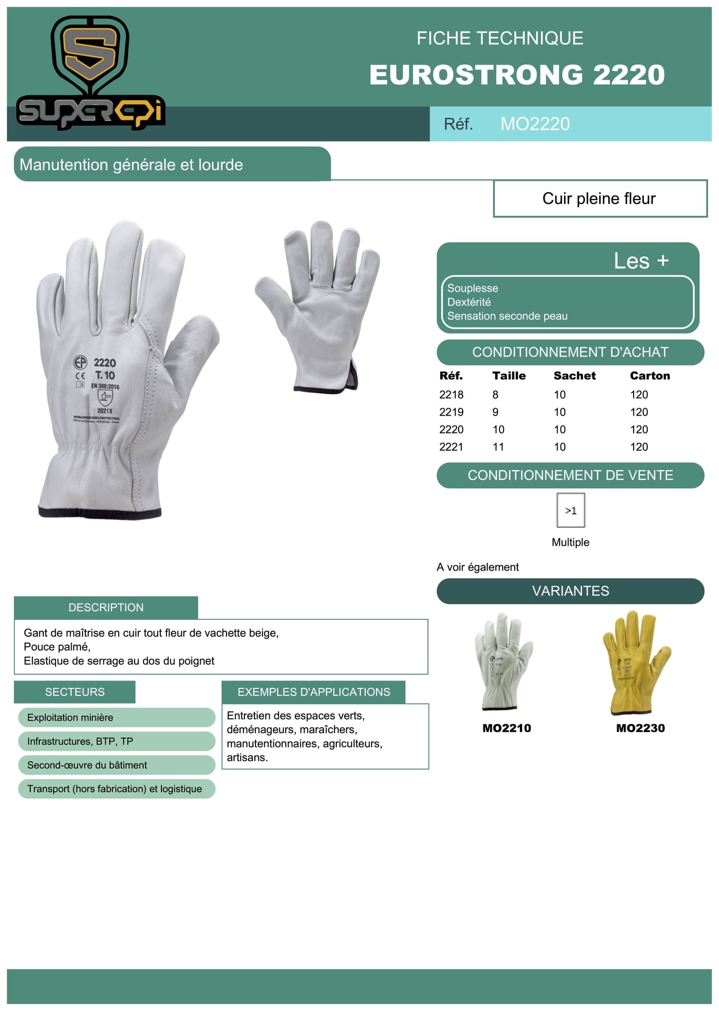 Le pack de 120 gants Eurostrong 2220 est un choix idéal pour les entreprises qui ont besoin de fournir à leur personnel des gants de qualité supérieure pour leur protection sur le lieu de travail. Ces gants sont fabriqués à partir de cuir de vachette de première qualité, offrant une résistance accrue à l'abrasion, aux coupures et aux perforations, ainsi qu'une protection accrue contre les éclats de métal et autres dangers potentiels sur le lieu de travail.