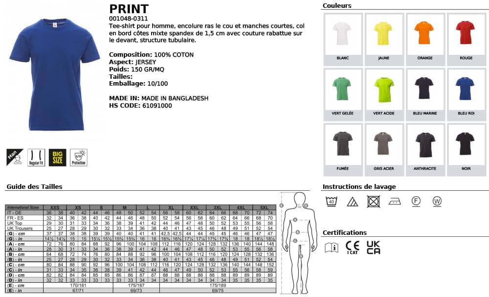 tee-shirt PRINT150 GR/MQ