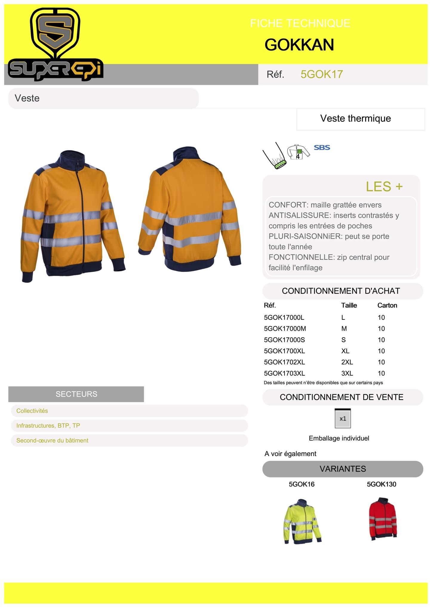 La veste thermique Gokkan orange HV proposée par Superepi est une veste chaude, résistante et haute visibilité idéale pour les travailleurs, les randonneurs ou les amateurs de plein air qui cherchent une veste de qualité supérieure. Cette veste est fabriquée à partir de matériaux de qualité supérieure pour offrir une durabilité et un confort exceptionnels.