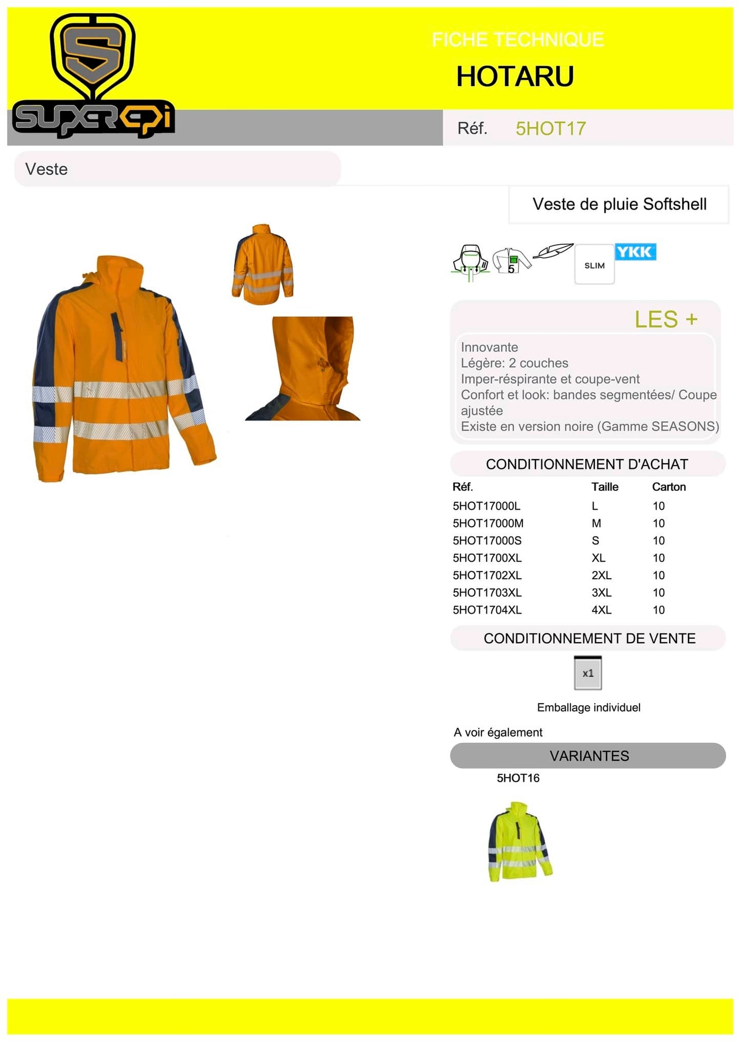 La veste Softshell HV de SuperEpi est une veste de travail haute visibilité, conçue pour offrir une protection optimale aux travailleurs dans des environnements exigeants. Fabriquée à partir de matériaux de haute qualité, elle est résistante à l'usure et durable, ce qui en fait un choix idéal pour les travailleurs de la construction, les techniciens de maintenance, les soudeurs et autres métiers nécessitant une veste de travail robuste.