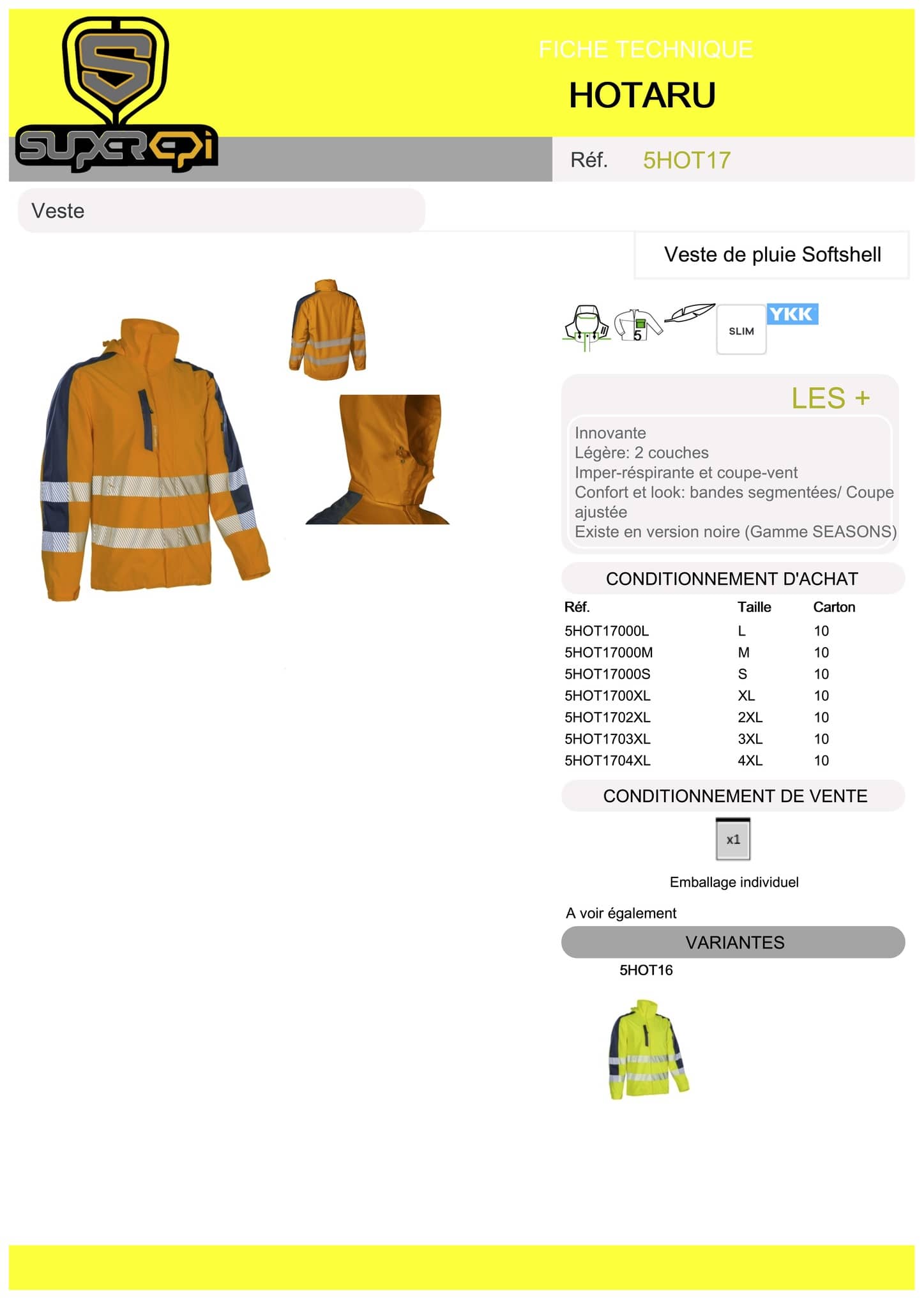 La veste Softshell HV de SuperEpi est une veste de travail haute visibilité, conçue pour offrir une protection optimale aux travailleurs dans des environnements exigeants. Fabriquée à partir de matériaux de haute qualité, elle est résistante à l'usure et durable, ce qui en fait un choix idéal pour les travailleurs de la construction, les techniciens de maintenance, les soudeurs et autres métiers nécessitant une veste de travail robuste.