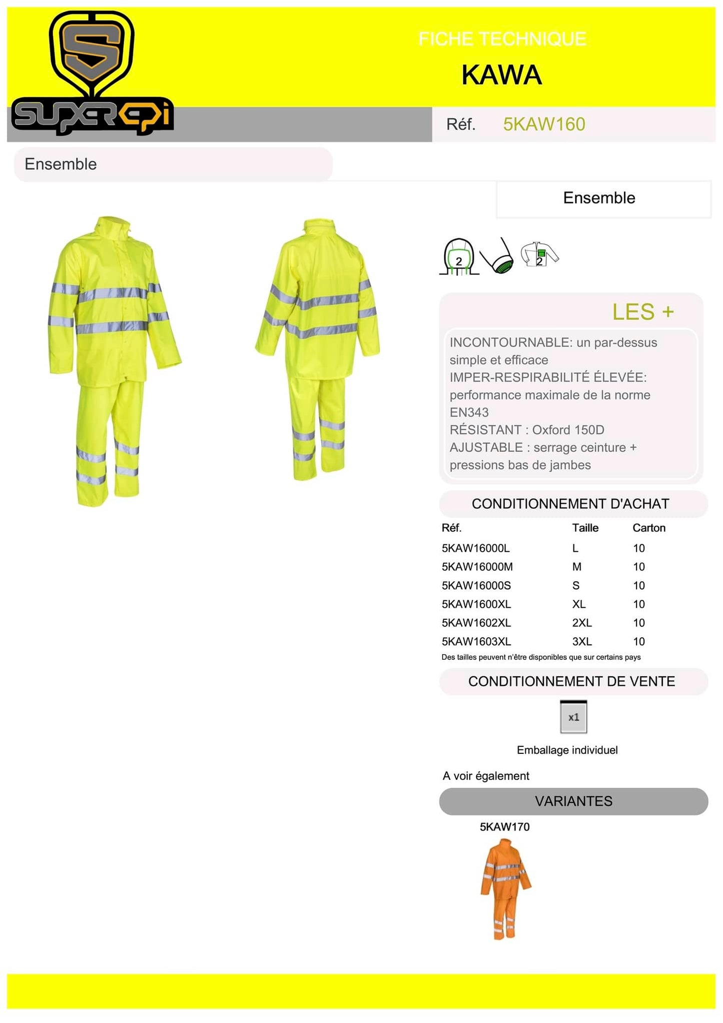 Sur un chantier de construction détrempé, une équipe de travailleurs s'active avec détermination, tous vêtus de l'Ensemble Pluie Kawa Orange HV. Leur visibilité accrue grâce aux couleurs fluorescentes et aux bandes réfléchissantes garantit une coordination efficace et une sécurité renforcée sur le site. Conçu pour résister aux conditions météorologiques les plus difficiles, cet ensemble offre une protection optimale sans compromis sur la visibilité.