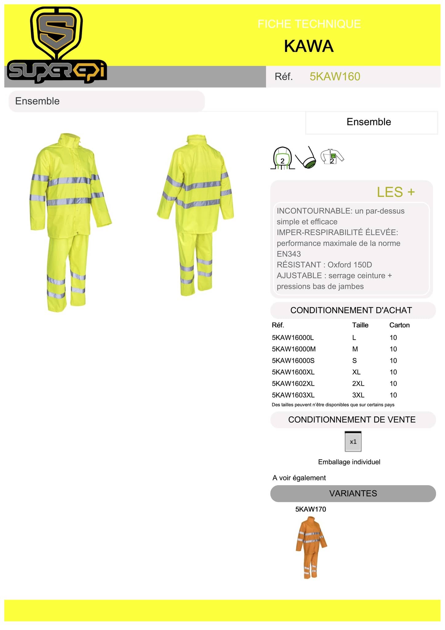 Sur un chantier de construction détrempé, une équipe de travailleurs s'active avec détermination, tous vêtus de l'Ensemble Pluie Kawa Orange HV. Leur visibilité accrue grâce aux couleurs fluorescentes et aux bandes réfléchissantes garantit une coordination efficace et une sécurité renforcée sur le site. Conçu pour résister aux conditions météorologiques les plus difficiles, cet ensemble offre une protection optimale sans compromis sur la visibilité.