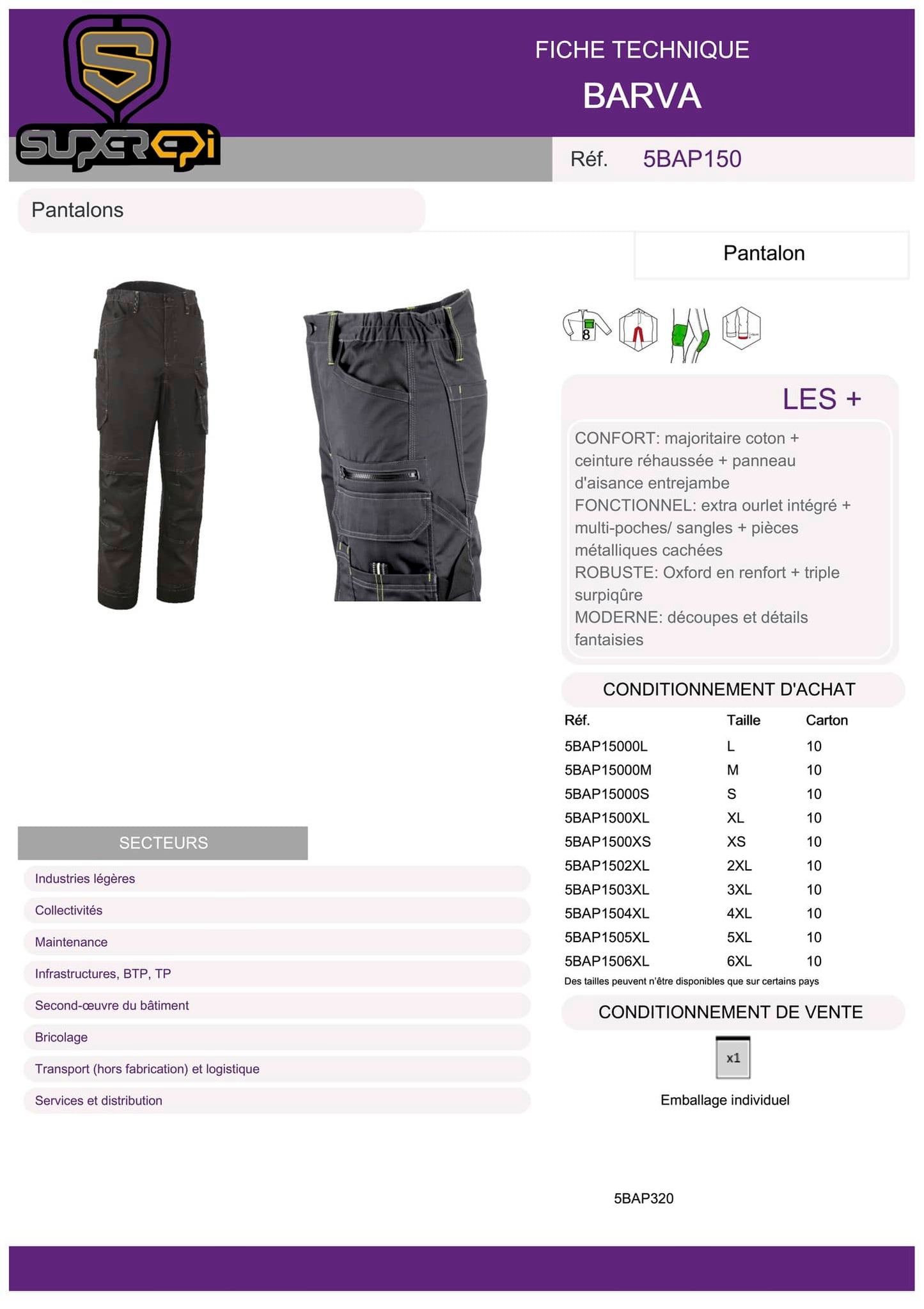 Pantalon de travail BARVA