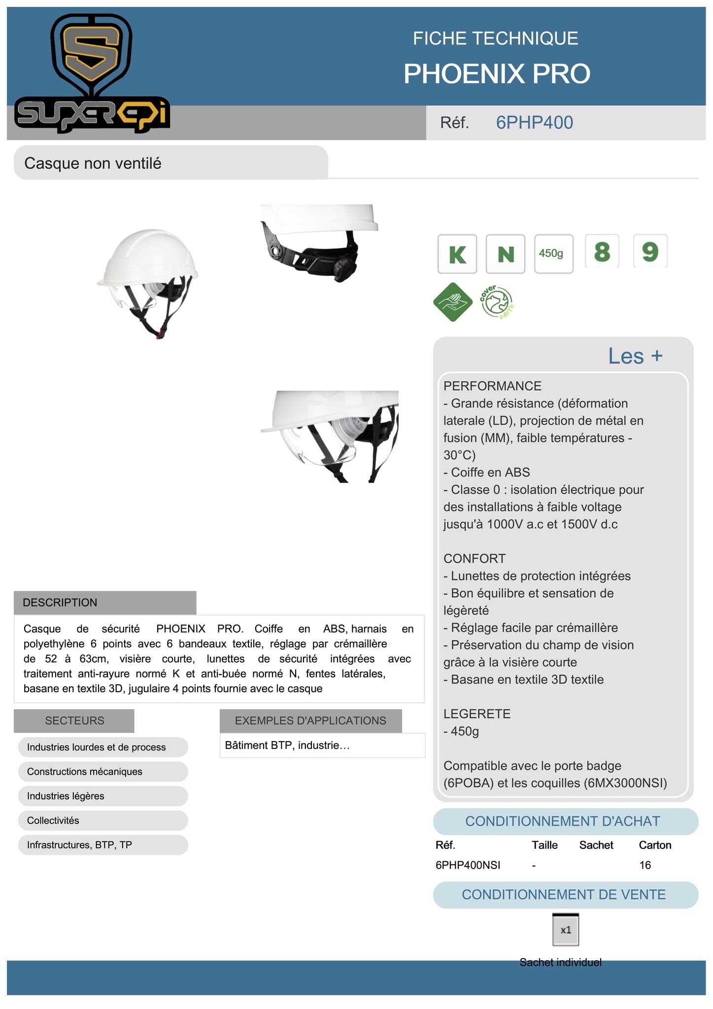 Le pack de 16 casques de sécurité PHOENIX PRO blanc non ventilé est idéal pour les environnements industriels exigeants. Ce casque offre une grande résistance aux déformations latérales, aux projections de métal en fusion et aux basses températures allant jusqu'à -30°C.