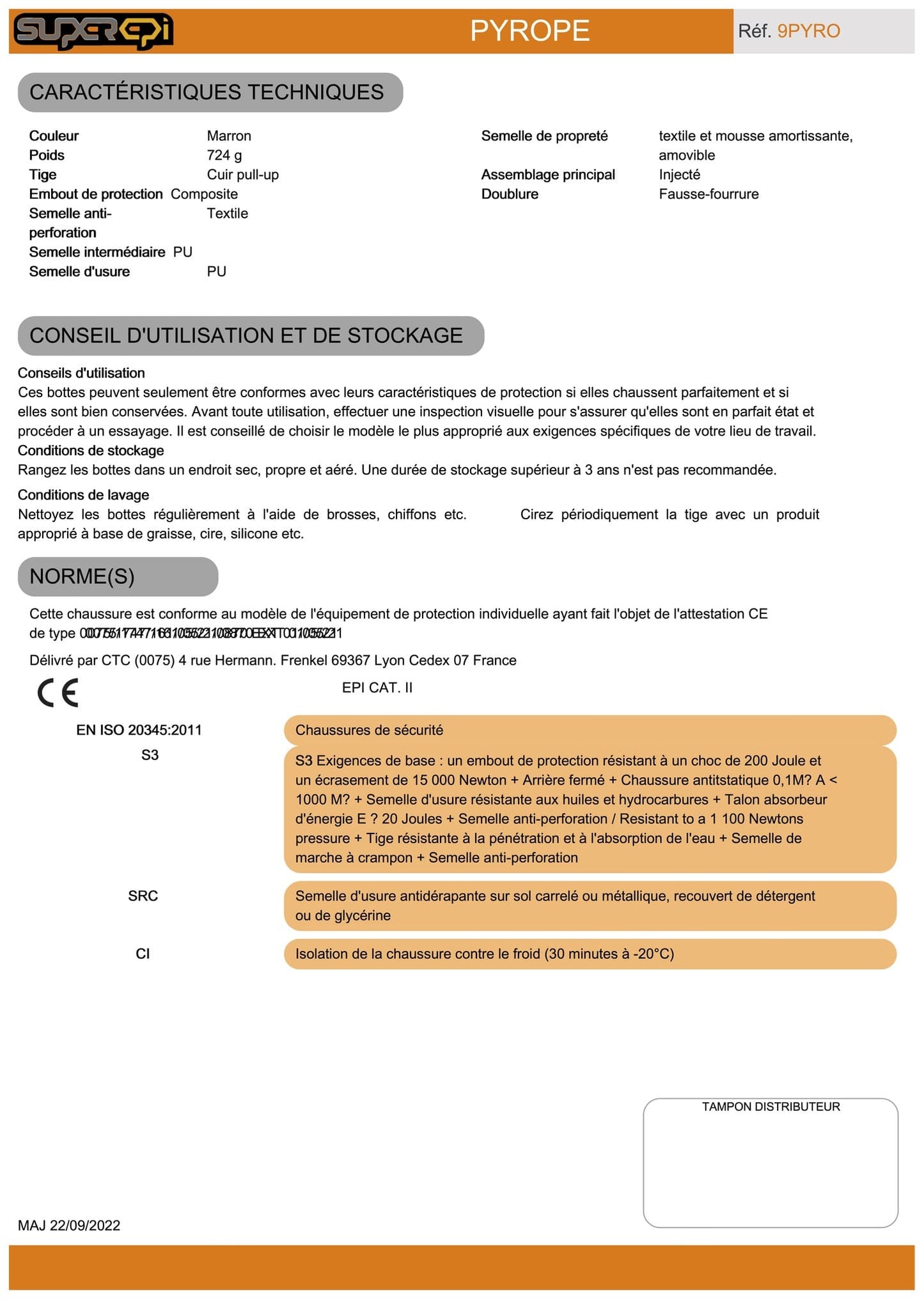 La botte de sécurité Pyrope en cuir pleine fleur hydrofuge finition cirée est idéale pour les travailleurs évoluant dans des environnements exigeants. Avec sa semelle en PU double densité et son intercalaire anti-perforation non métallique, cette botte vous offre une protection optimale.