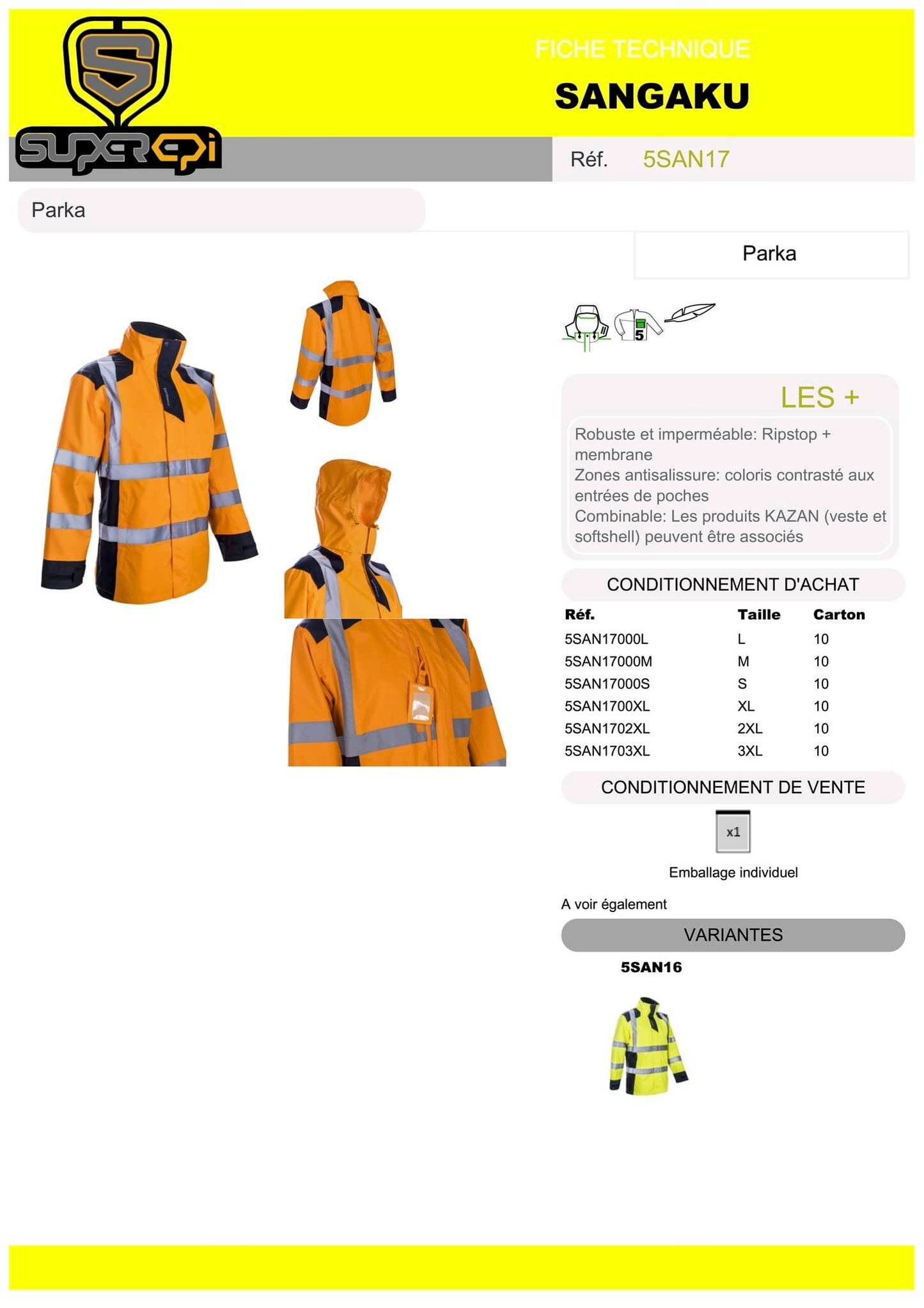 La parka de pluie HV Sangaku de Superepi.fr est un vêtement de haute qualité conçu pour protéger les travailleurs en extérieur, les randonneurs, les campeurs ou simplement les personnes qui cherchent une protection efficace contre les intempéries. Cette parka est fabriquée à partir de matériaux de qualité supérieure pour offrir une protection fiable contre la pluie et le vent.