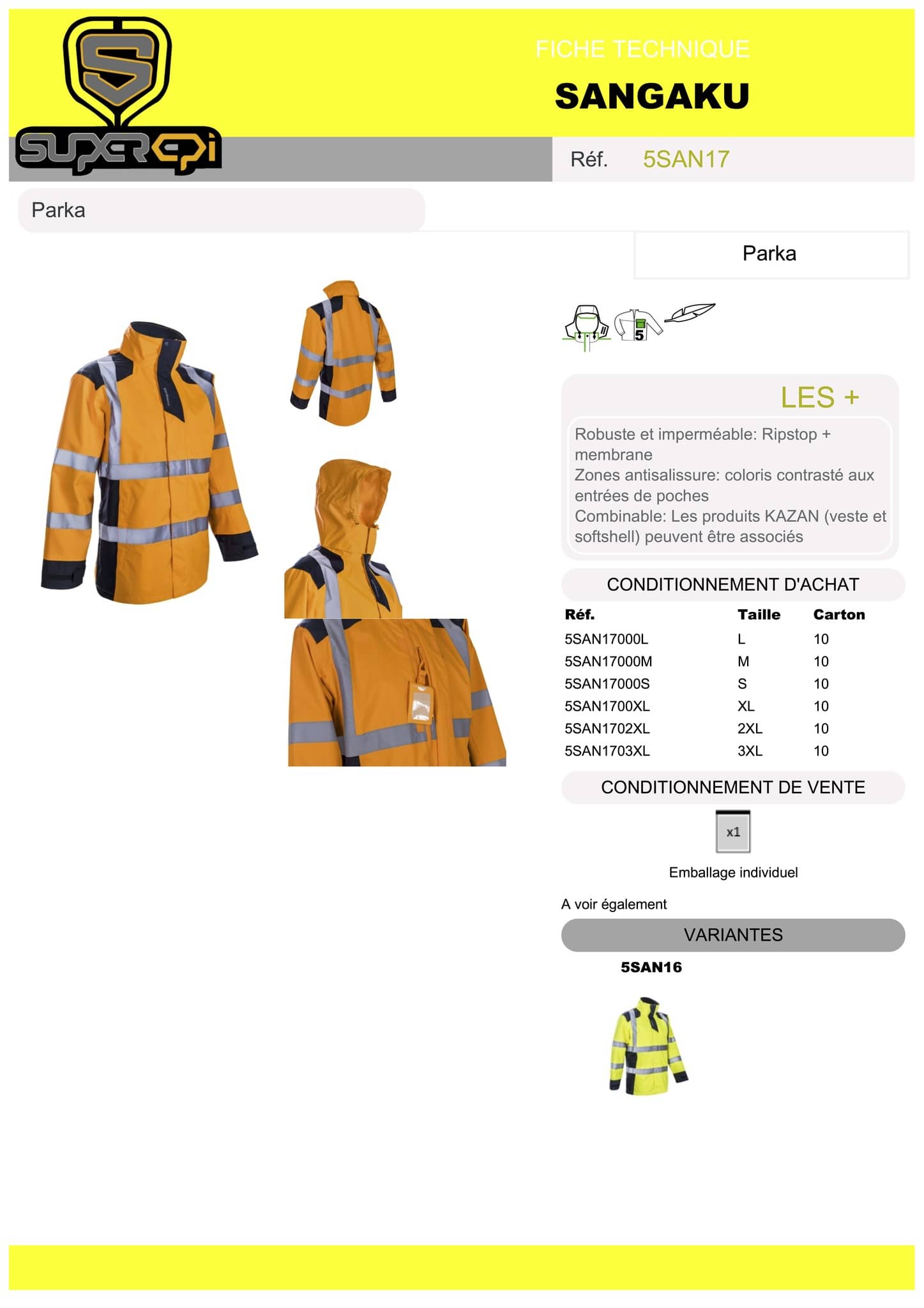 La parka de pluie HV Sangaku de Superepi.fr est un vêtement de haute qualité conçu pour protéger les travailleurs en extérieur, les randonneurs, les campeurs ou simplement les personnes qui cherchent une protection efficace contre les intempéries. Cette parka est fabriquée à partir de matériaux de qualité supérieure pour offrir une protection fiable contre la pluie et le vent.