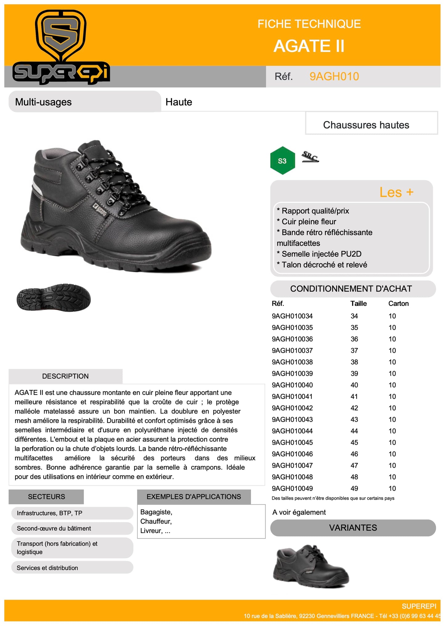 Notre chaussure de sécurité montante en cuir est conçue pour offrir une protection optimale et un confort durable dans une variété de situations professionnelles. Fabriquée à partir de cuir de haute qualité, elle est résistante à l'eau et à l'abrasion, et offre une excellente durabilité.