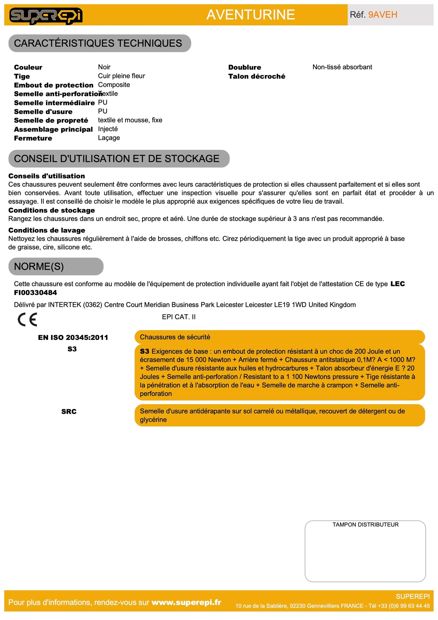 Notre chaussure de sécurité Aventurine haute noire en cuir est conçue pour offrir une protection optimale et un confort durable dans les environnements de travail les plus exigeants. Fabriquée à partir de cuir de haute qualité, elle est résistante à l'eau et à l'abrasion, et offre une excellente durabilité.