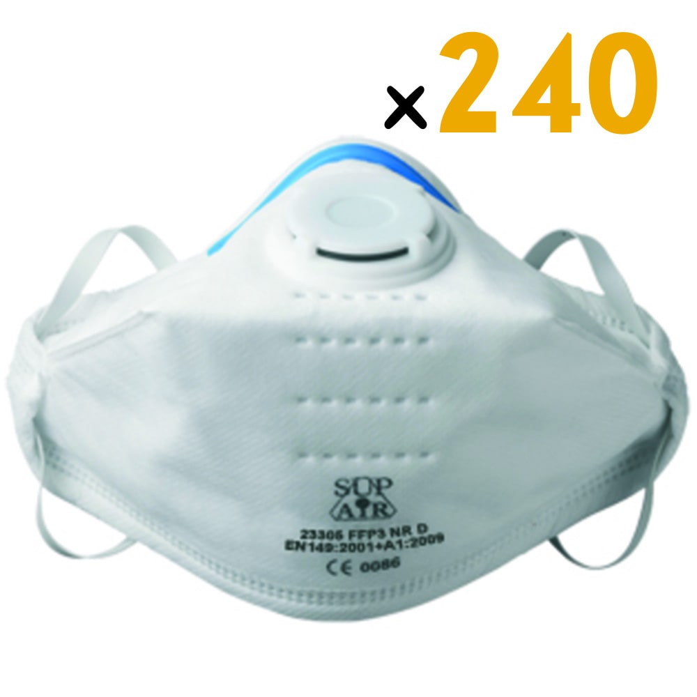 Le Demi-masque Respiratoire FFP3 Pack de 240 est un équipement de protection individuelle (EPI) pliable et facile à ranger. Fabriqué en polypropylène non tissé, il assure une filtration efficace des particules et des aérosols. Équipé d'un élastique de serrage en caoutchouc synthétique sans latex et d'une barrette nasale réglable, ce masque assure un ajustement parfait sur le visage.