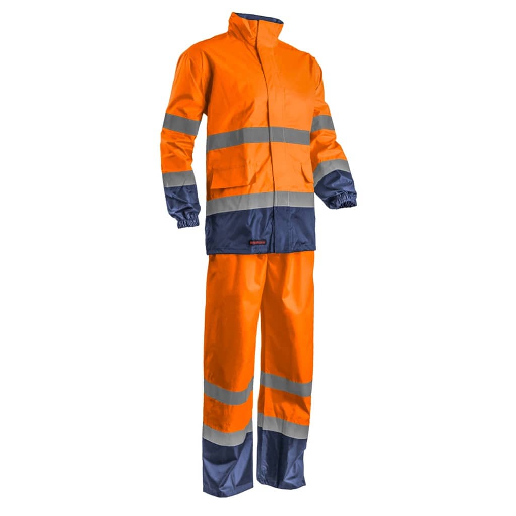 Cet ensemble de pluie Hi-Way haute visibilité est un équipement essentiel pour les travailleurs industriels qui travaillent dans des conditions météorologiques difficiles. L'extérieur est en polyester 150D oxford respirant enduit PU, fluorescent pour une visibilité accrue, tandis que l'intérieur est en polyester 150D oxford respirant de couleur sombre pour éviter les taches de saleté. 