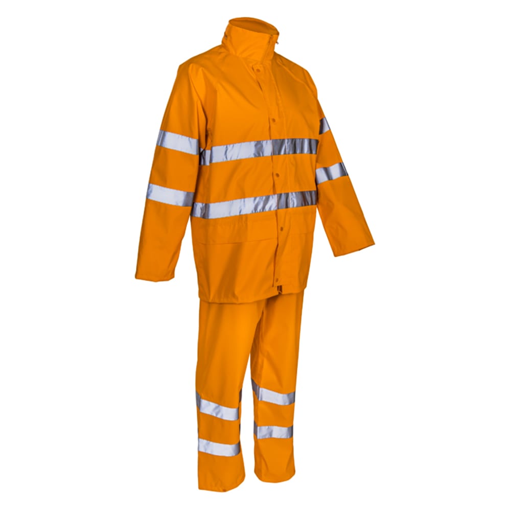 L'ensemble de pluie KAWA Orange HV est un équipement de protection indispensable pour les travailleurs en extérieur confrontés aux intempéries. Fabriqué à partir de 100% de polyester enduit Polyuréthane de 150D Oxford avec une doublure en PU de 140g/m2, cet ensemble de pluie offre une protection maximale contre la pluie tout en étant respirant pour un confort optimal.