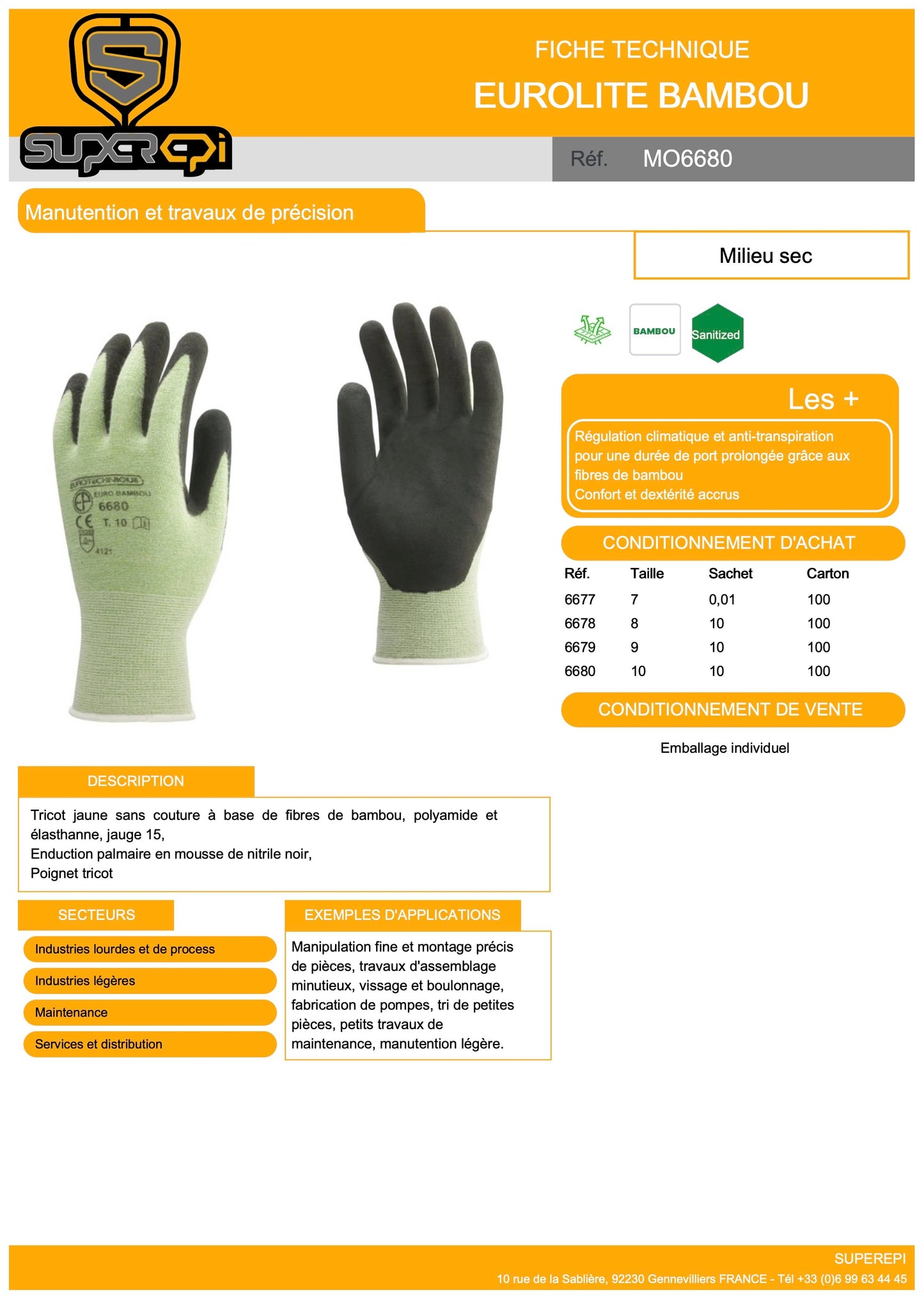 Le Pack de 10 Gants EUROLITE BAMBOU est conçu pour offrir une régulation climatique et anti-transpiration, grâce à sa composition en fibres de bambou, polyamide et élasthanne. Chaque paire de gants est tricotée sans couture à base de fibres de bambou, offrant une durée de port prolongée, tout en gardant vos mains au frais et au sec.