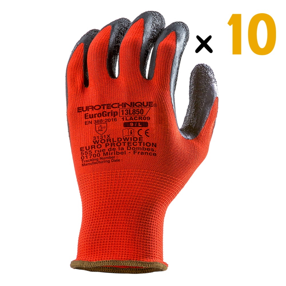 Les Gants EUROLITE 13L850 sont parfaits pour la manutention et les travaux de précision dans les milieux humides. Le tricot sans couture à base de polyester avec une jauge de 13 assure une excellente dextérité et un grand confort de port. L'enduction palmaire en latex noir avec une finition adhérisée sur la paume procure un grip amélioré pour une meilleure adhérence.