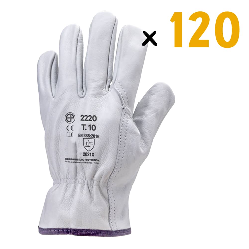 Le pack de 120 gants Eurostrong 2220 est un choix idéal pour les entreprises qui ont besoin de fournir à leur personnel des gants de qualité supérieure pour leur protection sur le lieu de travail. Ces gants sont fabriqués à partir de cuir de vachette de première qualité, offrant une résistance accrue à l'abrasion, aux coupures et aux perforations, ainsi qu'une protection accrue contre les éclats de métal et autres dangers potentiels sur le lieu de travail.