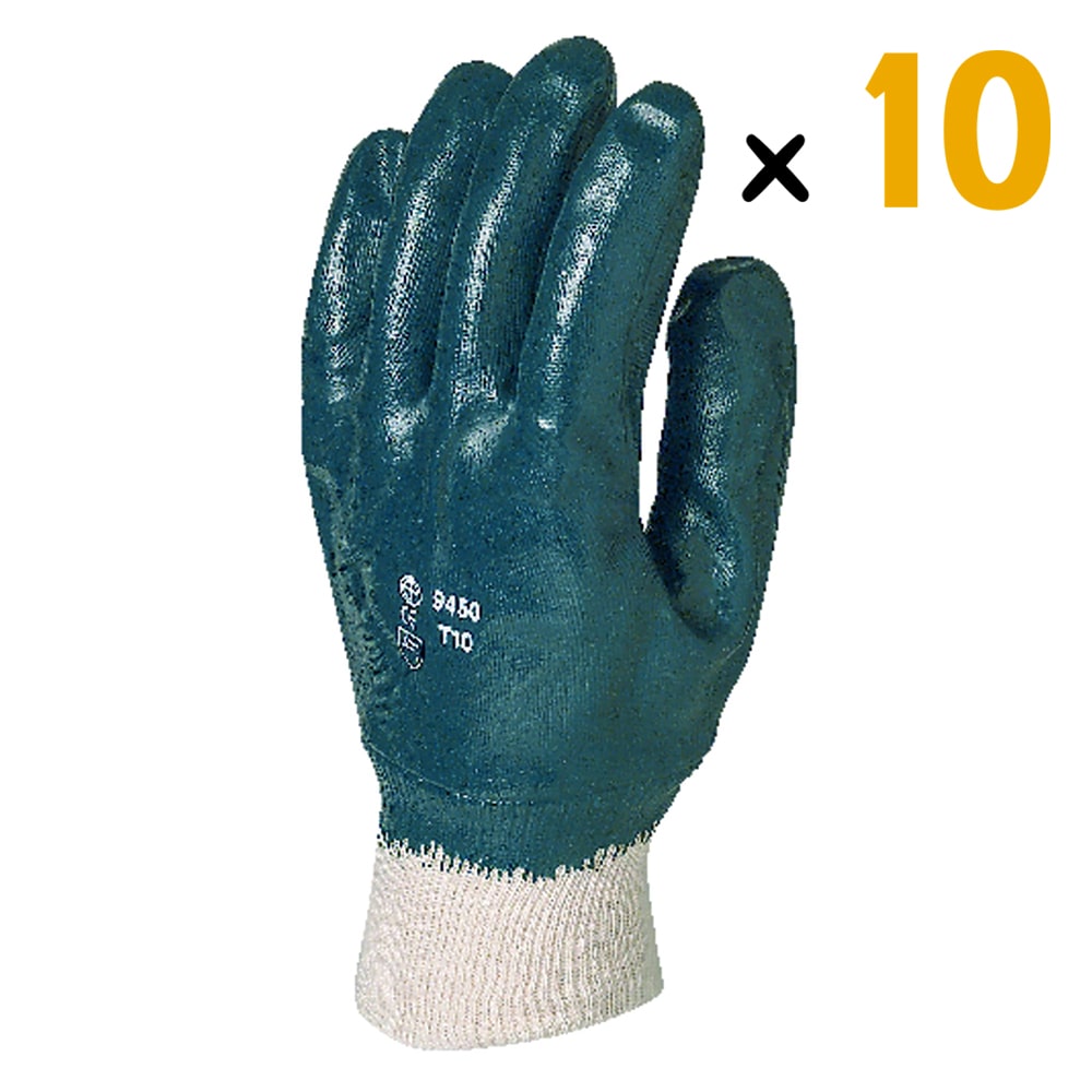 Ces gants sont conçus pour la manutention générale et lourde dans des environnements difficiles. Le support en coton jersey garantit une grande durabilité, tandis que l'enduction totale en nitrile bleu offre une excellente protection contre les agents chimiques et l'usure. Le poignet tricoté assure un maintien confortable et sécurisé.