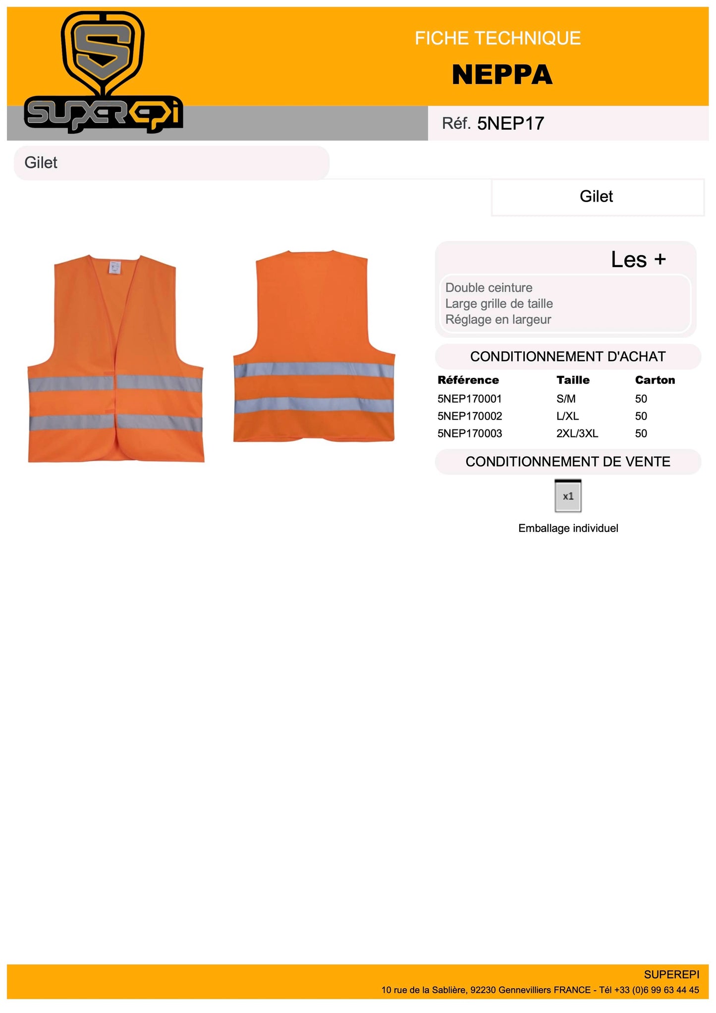 GILET-DE-SECURITE-NEPPA-ORANGE-DOUBLE-BANDES-PACK-DE-50-FICHE-TECHNIQUE-SUPER-EPI