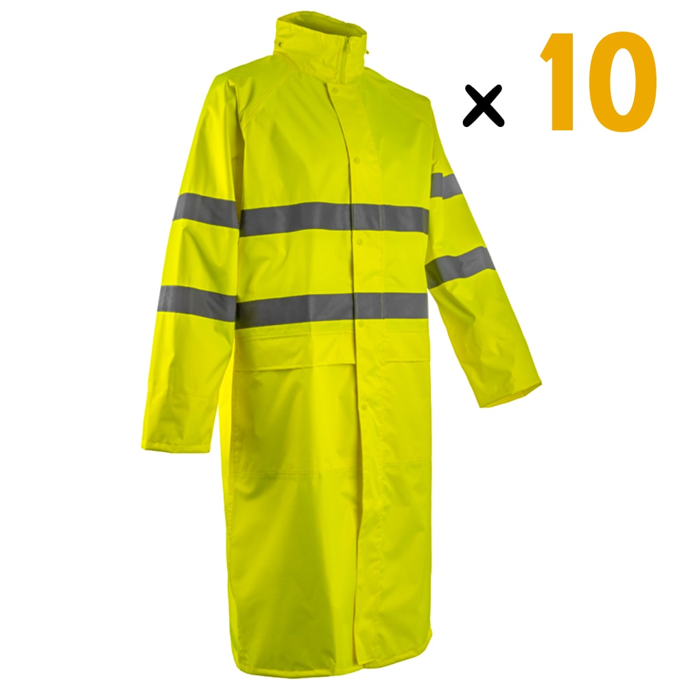 Le manteau de pluie Kawa Coat Jaune HV de SuperEpi est une excellente option pour les travailleurs en extérieur qui ont besoin d'une visibilité accrue dans des conditions de faible luminosité ou par temps de pluie. Fabriqué à partir de matériaux de haute qualité, ce manteau de pluie offre une protection imperméable complète contre la pluie et les intempéries.