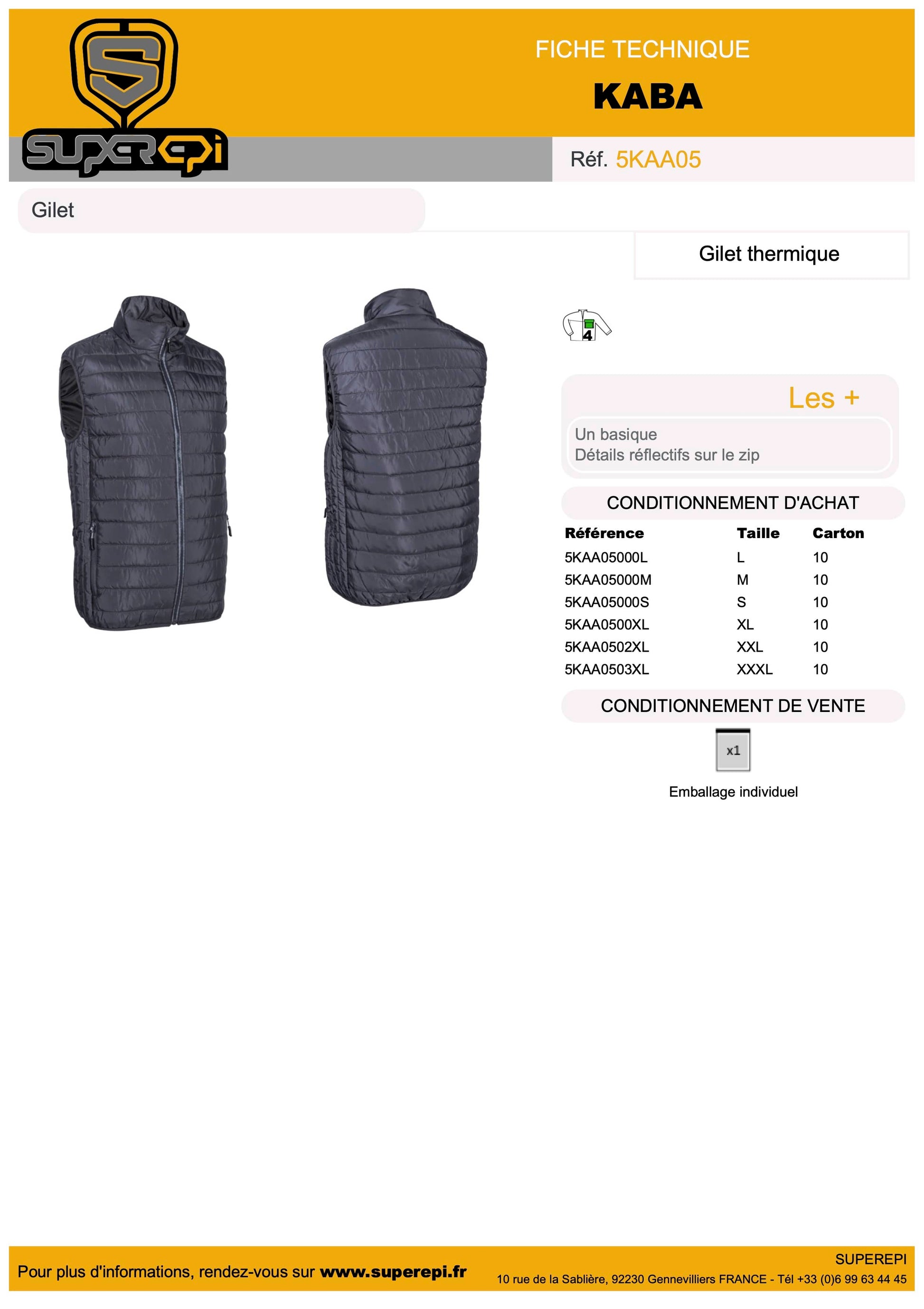 Notre gilet thermique Kaba gris est conçu pour vous garder au chaud et à l'aise lors des journées froides. L'extérieur du gilet est en polyester, qui est durable et résistant à l'eau, tandis que le matelassage de 160g/m2 en polyester vous offre une isolation thermique optimale.